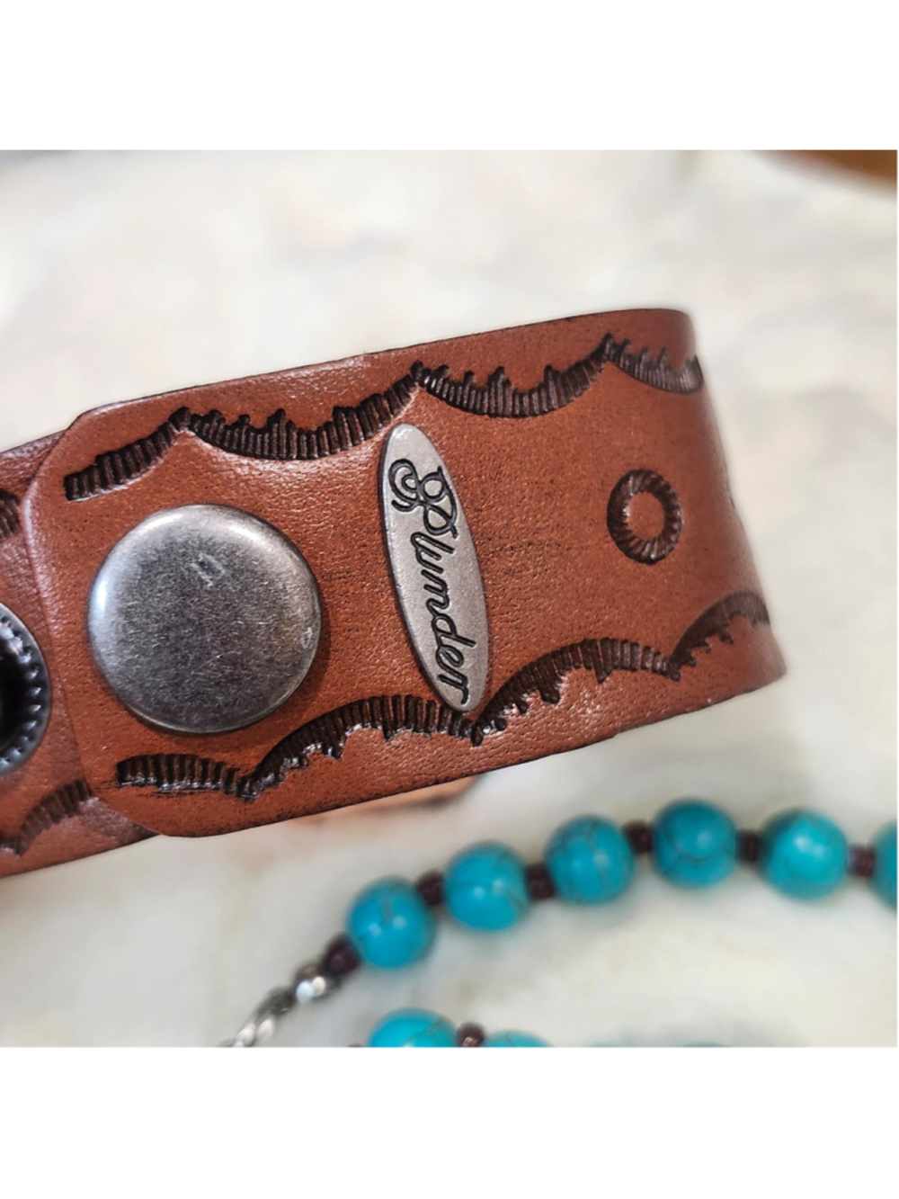 Plunder leather Bracelet Matching Necklace Turquoise color beaded Jewelry - Picture 3 of 6